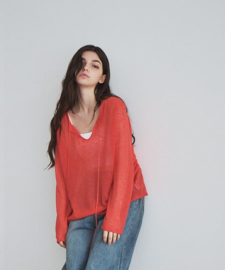 nh-knit-02379 Key Neck Sheer Loose Knit Ice Blue Navy Red