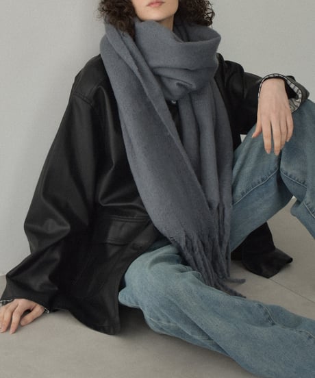 muffler-02022　Volume Fringe Muffler　Ecru Blue Black Gray Cream