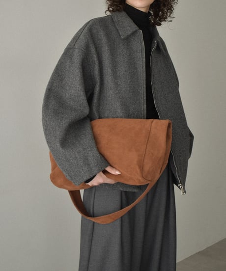 outer-02092　Wool-like Short Zip Blouson Ecru Gray Brown