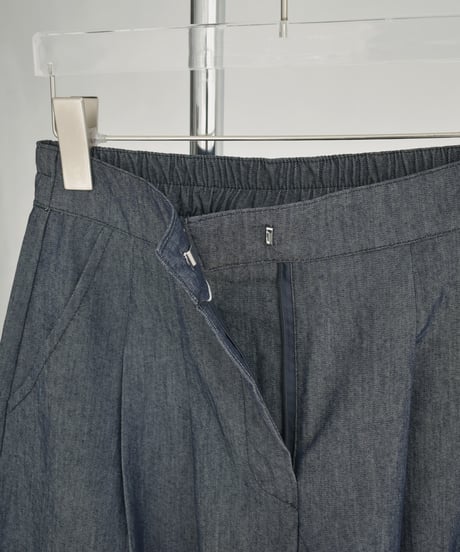 bottoms-02299  Denim-like Tucked Cocoon Pants　Navy Black