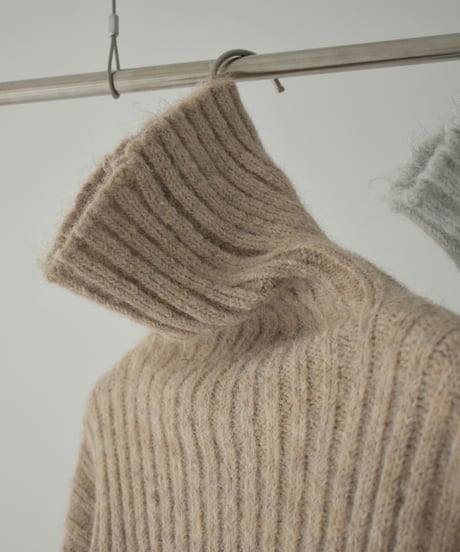 knit-02309　Ribbed Turtle Knit Tops Beige Brown Light Gray Dark Gray