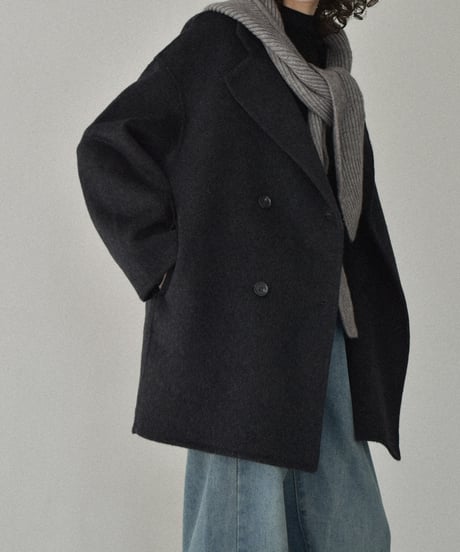 outer-02061　Wool Midi Coat With Reversible Stitching  Ecru Dark-gray Brown
