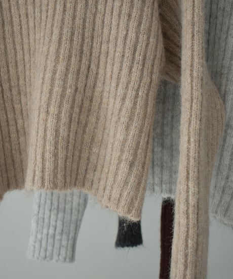 knit-02309　Ribbed Turtle Knit Tops Beige Brown Light Gray Dark Gray
