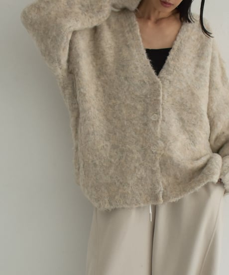 knit-02303　Hairy Shaggy Knit Cardigan Ecru