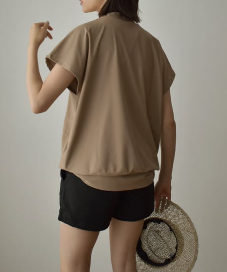 swim-04004　Made in Japan Mock Neck Rash Guard　White　Beige　Brown　Black