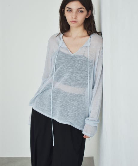 nh-knit-02379 Key Neck Sheer Loose Knit Ice Blue Navy Red