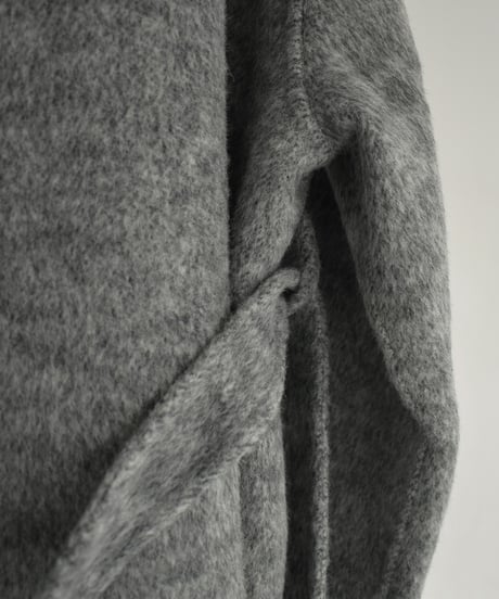 coat-02059  Stand Collar Wool Coat With Reversible Finish　Gray Dark-gray