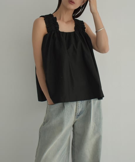 tops-02479　Gathered Tank Blouse White Black