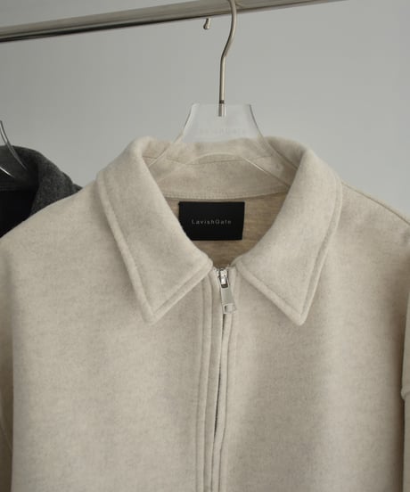 outer-02092　Wool-like Short Zip Blouson Ecru Gray Brown