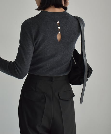 knit-02304　Back Open Fit Knit  Dark Gray Brown Black