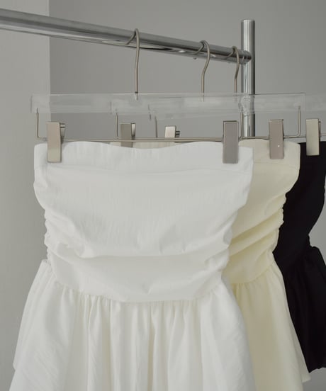 tops-02553　Gathered Balloon Bustier  White Ecru Black