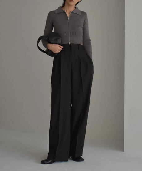 knit-02257　Double Zip Compact Ribbed Knit　Sax　Grey