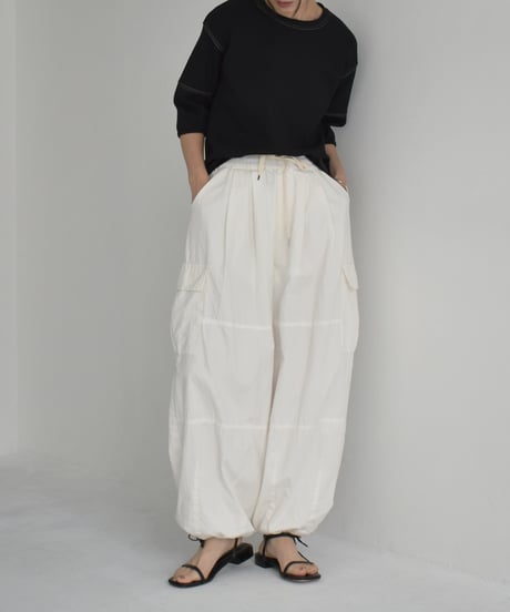 tops-02474　Stitch Design Cardboard Pullover White Black