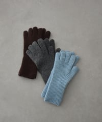 mb-gloves-02014 Wool Blend Finger-Slit Knit Gloves Light Blue Brown Gray