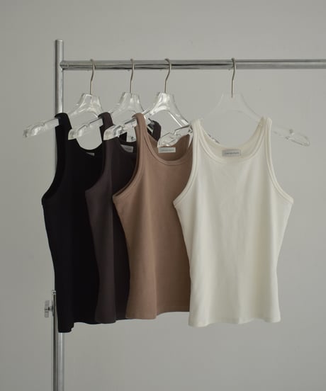 tops-02473　Ribbed Tank Top　White　Mocha　Charcoal　Black