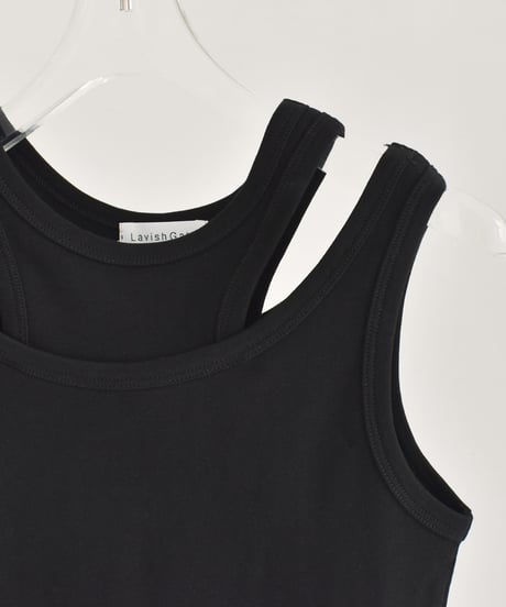 tops-02496　Layered Design Tank Top White Black