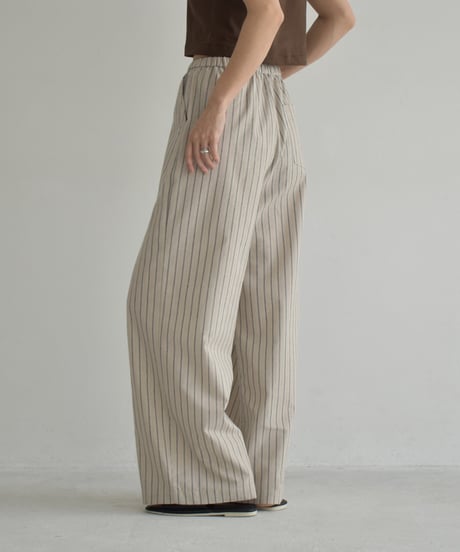 bottoms-02278　Linen Blend Striped Wide Pants　White Gray Beige