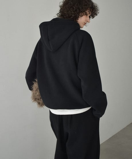 tops-02578　Snap Button Fleece-Lined Hooded Pullover　Greige　 Black