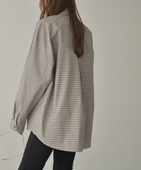 tops-02571　Oversized Check Shirt　Beige Navy