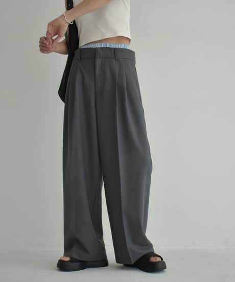 bottoms-12014　Double Waist Tuck Pants Gray