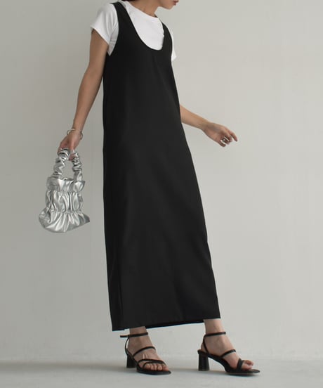 onepiece-12015　Linen Blend Stretch 2way One Piece Gray Black