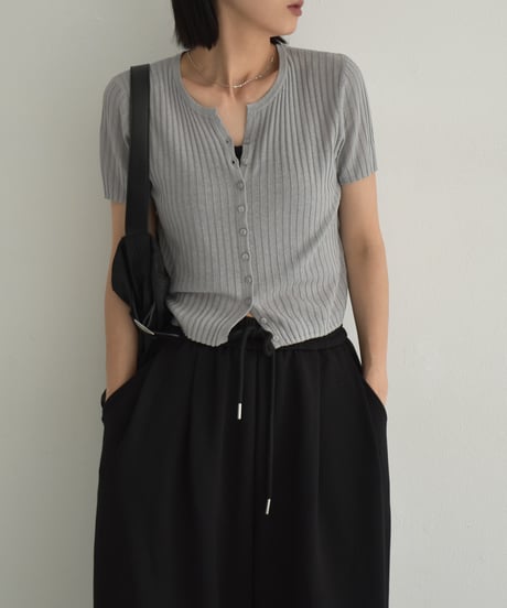 knit-02331　Rib Knit compact Cardigan Off-white Lightgray Darkgray Black