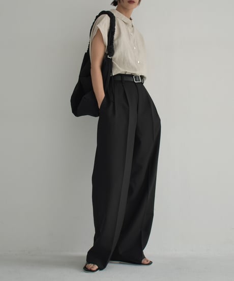 bottoms-12010　Tucked Wide Pants Ecru Gray Black