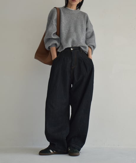 knit-02308　Volume Sleeve Knit Pullover Off-White Light-Gray Dark-Gray  Navy Black