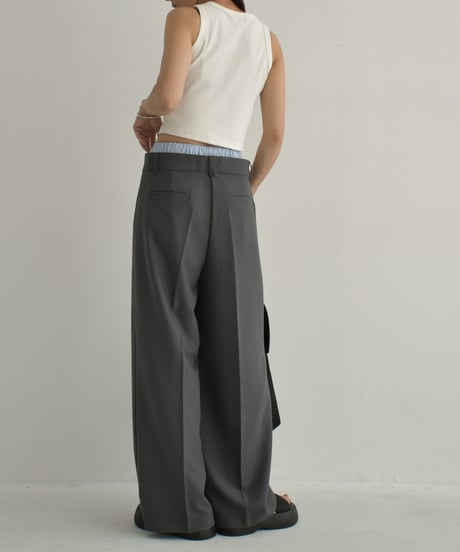 bottoms-12014　Double Waist Tuck Pants Gray