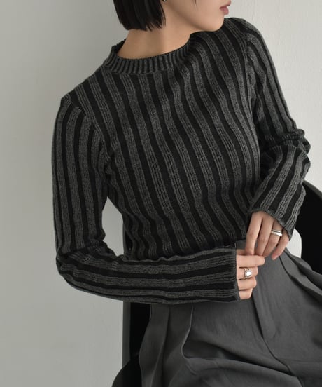 knit-02313　Bicolor Rib Knit Top  Brown Black