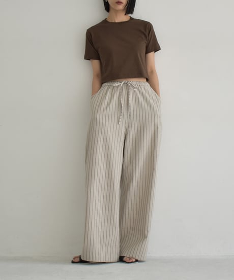 bottoms-02278　Linen Blend Striped Wide Pants　White Gray Beige