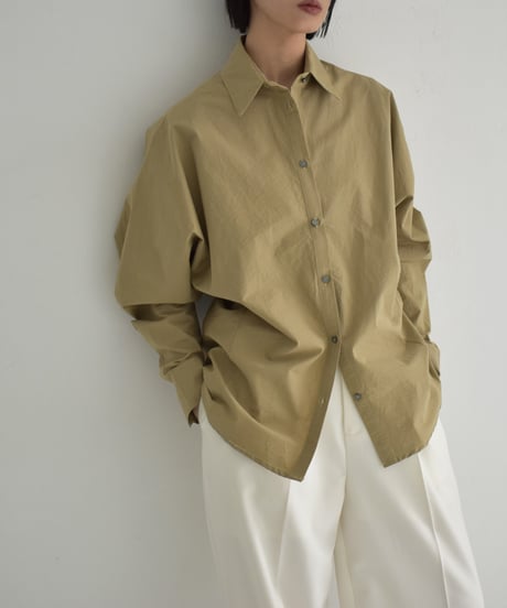 tops-02529  Back Button Design Shirt  White   Beige