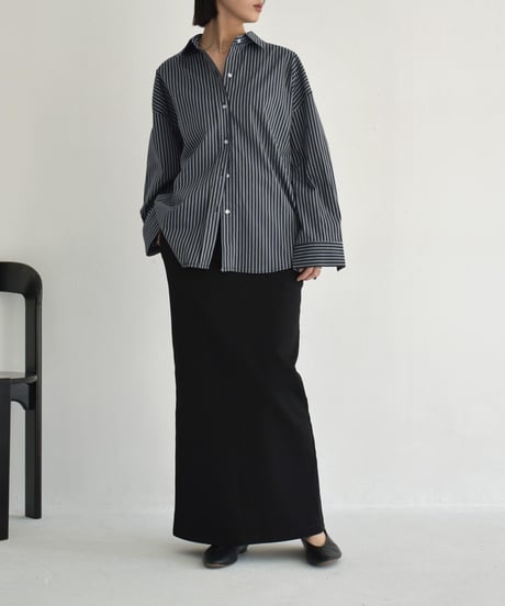 tops-02521　Oversized Striped Shirt  White Navy