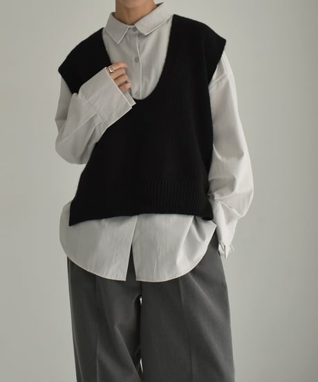 knit-02279　U-Neck Vest Gray Brown Black