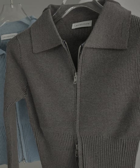 knit-02257　Double Zip Compact Ribbed Knit　Sax　Grey