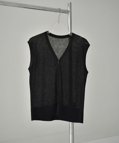 knit-02274　Sheer Summer Knit Vest Ivory Black
