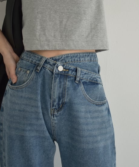 bottoms-02232　Waist Design Straight Denim Wash Blue