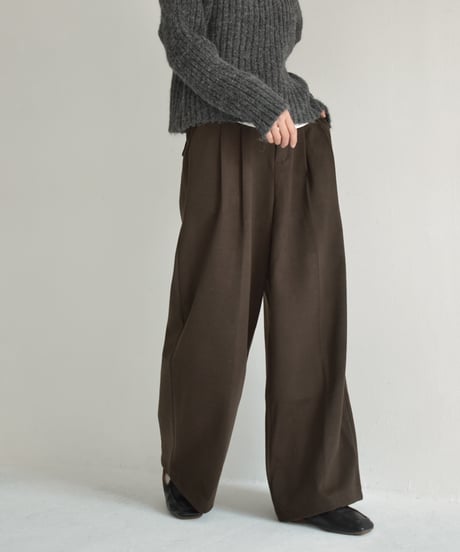 bottoms-02256　Brushed Back Center Press Pants  Brown Black