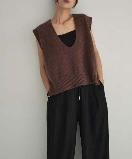knit-02279　U-Neck Vest Gray Brown Black