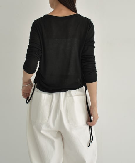 tops-02490　Summer Knit Gathered Cardigan Cream Gray Black
