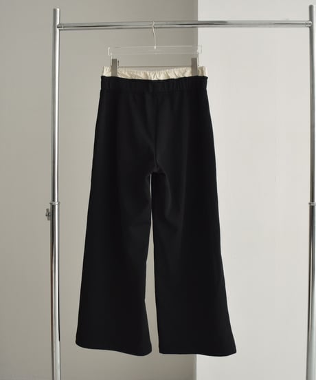 bottoms-02225　Double Waist Sweatshirt Wide Pants Black