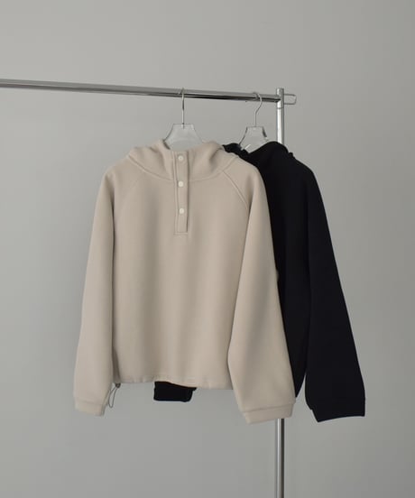tops-02578　Snap Button Fleece-Lined Hooded Pullover　Greige　 Black