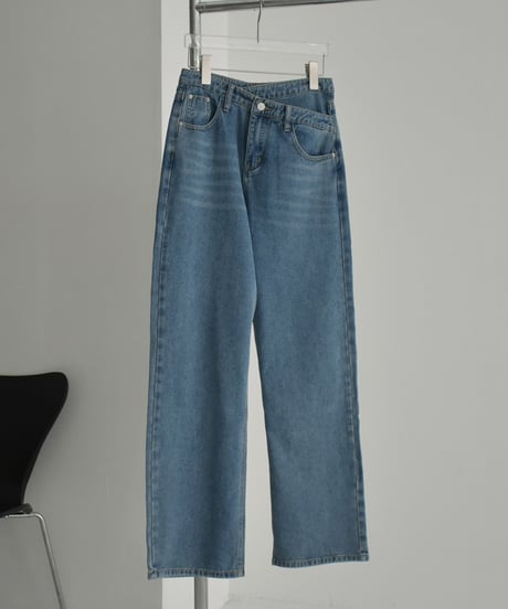 bottoms-02232　Waist Design Straight Denim Wash Blue