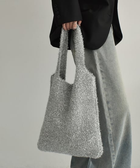 bag2-02653　Lame Knit Tote Bag Silver Black