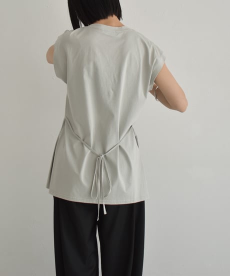 nh-tops-02554 Side slit sleeveless tops  White Gray Dark navy