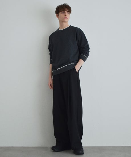 【UNISEX】tops-02591 Cutoff Design Sweat Pullover Oatmeal Light Gray Dark Gray