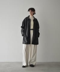 jacket-02025　Faux Leather Mid-Length Outer  Black
