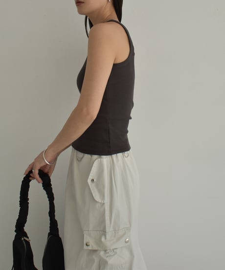 tops-02473　Ribbed Tank Top　White　Mocha　Charcoal　Black
