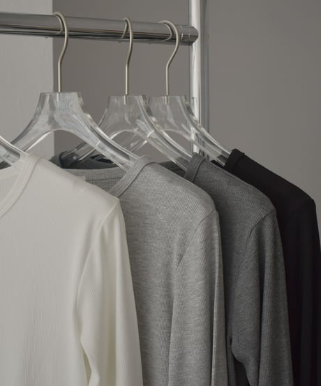 nh-tops-02567　Henry Neck Ribbed Tops  White Gray Dark-Gray Black