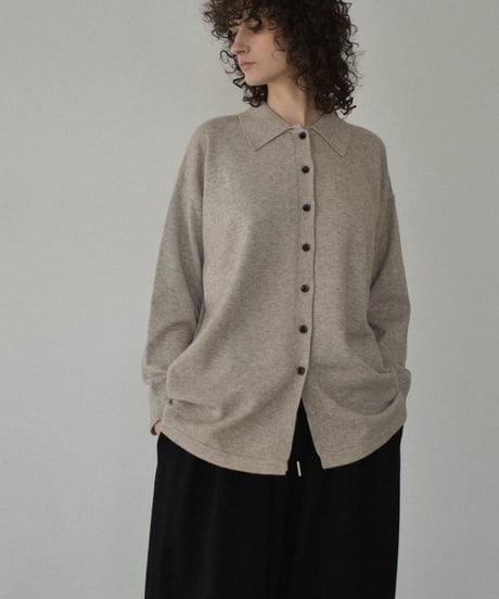 knit-02357  High-gauge Shirt Knit Top  Oatmeal Gray Black